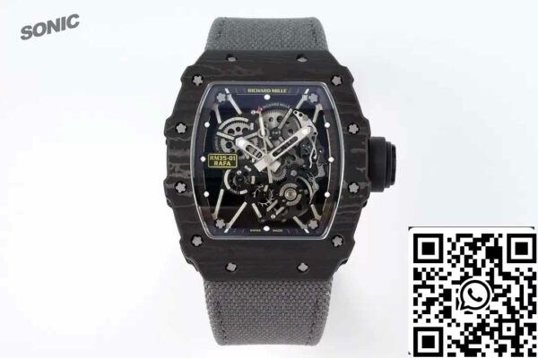 z5578271206275 6c073028f6cd701f62ad840a917dd982 Richard Mille RM35-01 Sonic Factory 1:1 Best Edition Bianco Carbon NTPT Grigio Cinturino in Velcro