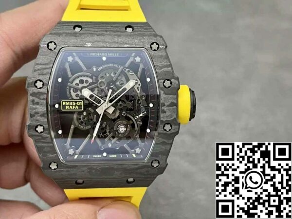 z5578284202127 99eca3064a9d9212494cb67fc8f92e97 Richard Mille RM35-01 Sonic Factory 1:1 Best Edition Black Carbon NTPT Żółty gumowy pasek