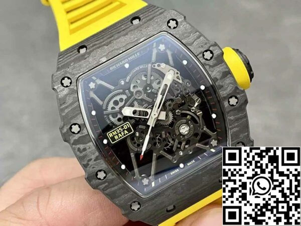 z5578284417492 c98834f320c0492bf3642939731f1af9 Richard Mille RM35-01 Sonic Factory 1:1 Best Edition Black Carbon NTPT Żółty gumowy pasek