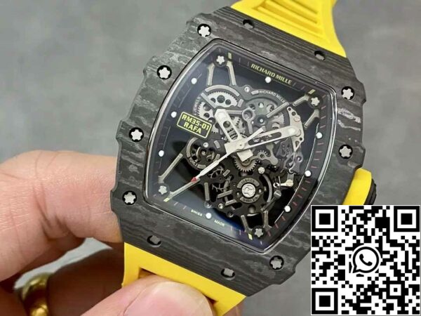 z5578284619839 57bf55419b3405bf12f955b72328b79b Richard Mille RM35-01 Sonic Factory 1:1 Best Edition Черный карбон NTPT Желтый резиновый ремешок