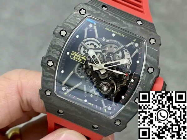 z5578286522727 62a507828cb9f6c360a915fed0528466 Richard Mille RM35-01 Sonic Factory 1:1 Mejor Edición Carbono Negro NTPT Caucho Rojo Correa