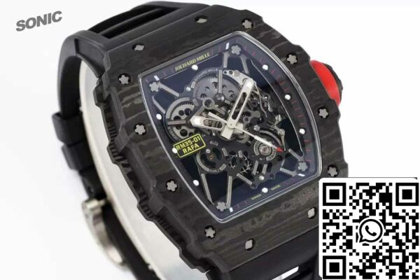 z5578289533591 a9f0bda5935e79a8894b86da24888660 Richard Mille RM35-01 Sonic Factory 1:1 Best Edition Black Carbon NTPT fekete gumipántos fekete szénszálas óra