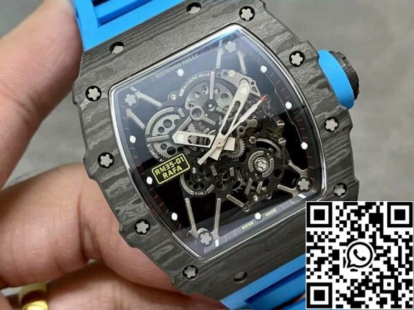 Z5578291540573 96E8FF70D97EB182FC54A7F0838D3414 Richard Mille RM35-01 소닉 팩토리 1:1 베스트 에디션 블랙 카본 NTPT 블루 러버 스트랩