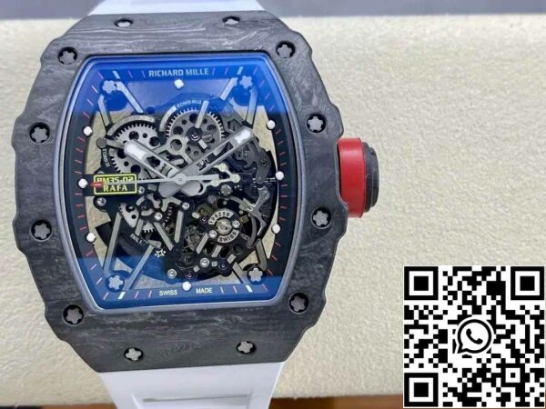 z5580696247307 c6f26e19a69faf87b1a0bdac7017c0bf Richard Mille RM035-02 T+ Factory 1:1 Best Edition Cassa in fibra di carbonio Cinturino in gomma bianca