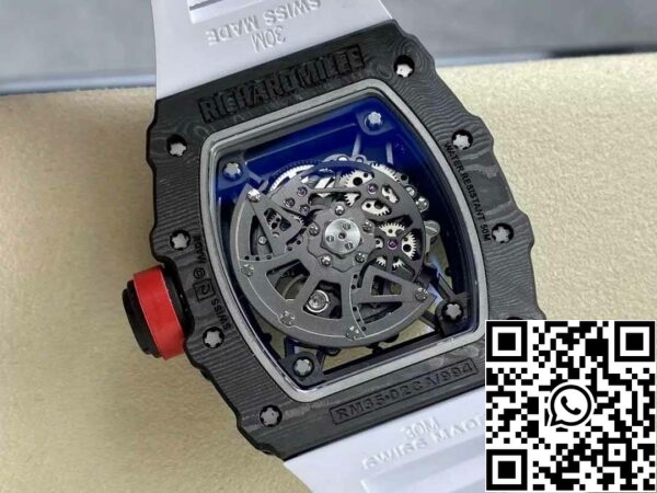 z5580697349648 b67184e4de8d510bd78c2c49df212fe7 Richard Mille RM035-02 T+ Factory 1:1 Best Edition Hiilikuitu asia Valkoinen kumisilmukka