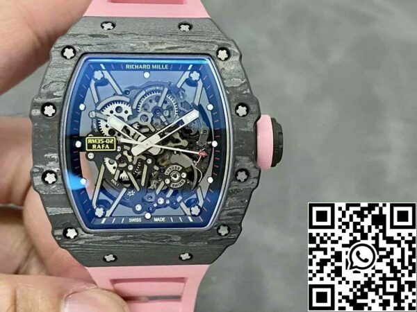 z5580698484727 8a0cfcf72cfa58787aab682cc27ff69e Richard Mille RM035-02 T+ Factory 1:1 Best Edition Carbon Fiber Case Pink Rubber Strap