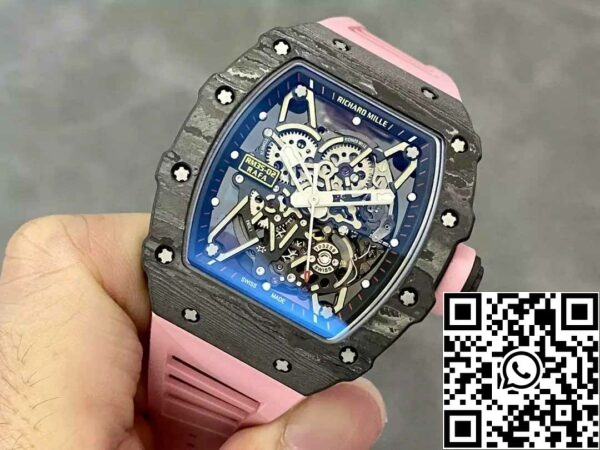 z5580698589656 0f7e1482f782bf5a4944421f0f958d3 Richard Mille RM035-02 T+ Factory 1:1 Best Edition Carbon Fiber Case Pink Rubber Strap