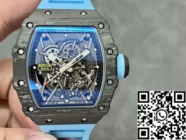 z5580698908767 f641b380b37a2beff30cd2fa7b3808e0 Richard Mille RM035-02 T+ Factory 1:1 Best Edition Корпус из углеродного волокна Синий резиновый ремешок