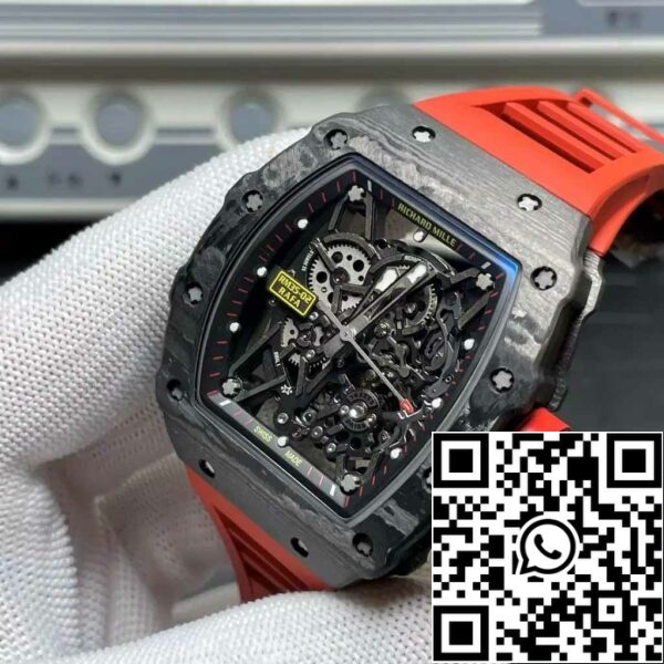 z5580699527516 fe94eb895a4c10d9ce410d41ff699084 Richard Mille RM035-02 T+ Factory 1:1 Best Edition Carbon Fiber Case Red Rubber Strap