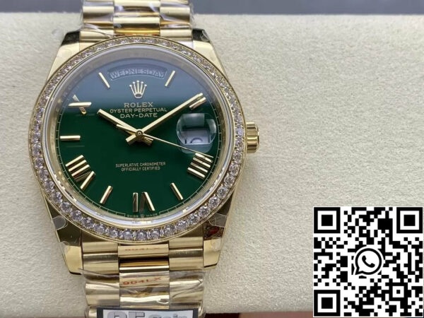 z5584003078880 43c8f40d672a319fa664a36a493af19d Rolex Day Date M228238 V5 40mm QF Factory 1:1 Best Edition Quadrante Verde Lunetta Pietra