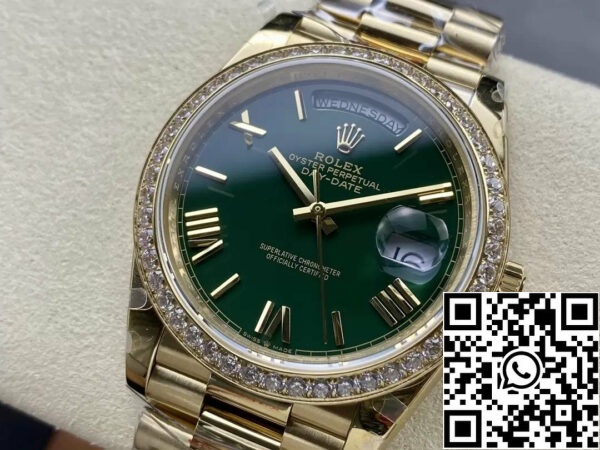 z5584003111596 4543edd3f449e1d6f435611019d5f38d Rolex Day Date M228238 V5 40mm QF Factory 1:1 Best Edition zöld számlap lünetta kő