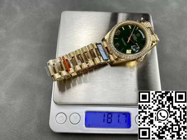 z5584003215219 d798e850f0c321cb1f00084e0bf2e8df Rolex Day Date M228238 V5 40mm QF Factory 1:1 Best Edition Green Dial Bezel Stone