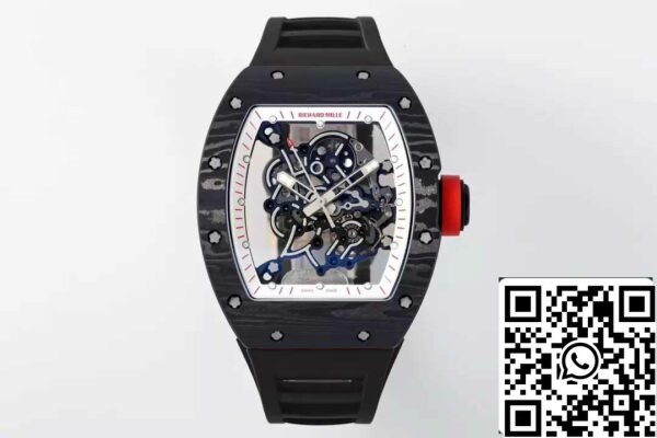 z5599647912585 2fa36e63114780493896f9fd09b8d36f RICHARD MILLE RM055 ZF 2024 1:1 Best Edition Kolfiberfodral Röd knopp Svart rem