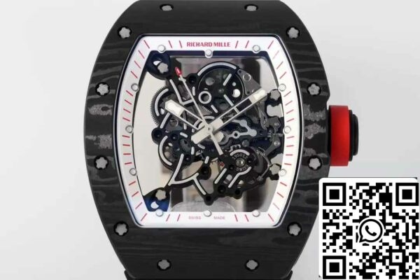 z5599647935783 c65a38239becebaa173766d8a202dc66 RICHARD MILLE RM055 ZF 2024 1:1 Best Edition Kolfiberfodral Röd knopp Svart rem