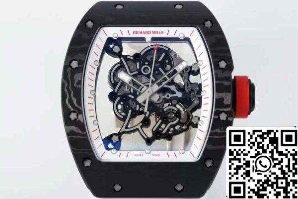 z5599648163304 dc3a6e892ed85ecd8ea013056bc7f821 RICHARD MILLE RM055 ZF 2024 1:1 Best Edition Carbon Fiber Case Red Knob White Strap