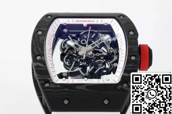 z5599648176622 7a8880b799cc8e5550dc84d918b0e1bc RICHARD MILLE RM055 ZF 2024 1:1 Best Edition Koperta z włókna węglowego Czerwone pokrętło Biały pasek