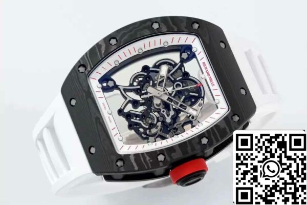 z5599648187645 9f4ef152bcc0f2ee8fec0aaf2897ce60 RICHARD MILLE RM055 ZF 2024 1:1 Най-добро издание Корпус от въглеродни влакна Червено копче Бяла каишка