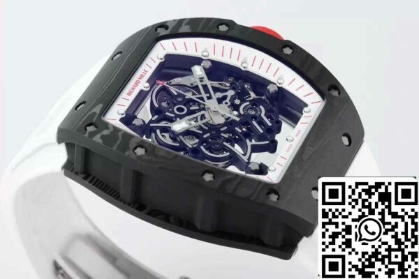 z5599648199363 4c15c87797efdb9c13a53de07b2845f0 RICHARD MILLE RM055 ZF 2024 1:1 Best Edition Koperta z włókna węglowego Czerwone pokrętło Biały pasek