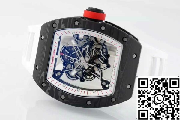 z5599648211916 a79144bc261823ea6c536aca2af0ba32 RICHARD MILLE RM055 ZF 2024 1:1 Best Edition Koperta z włókna węglowego Czerwone pokrętło Biały pasek