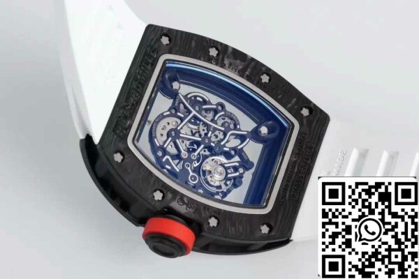 z5599648247976 d5ef7bc800b6b38df29baa2c1bdffedd RICHARD MILLE RM055 ZF 2024 1:1 Best Edition Hiilikuitu tapauksessa punainen nuppi valkoinen hihna