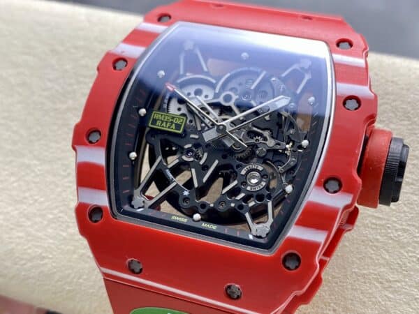 i1723843273 804 7 Richard Mille RM035-02 1:1 Najlepszy klon R7 Factory Czerwona koperta z włókna węglowego Czerwony pasek