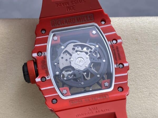 i1723843273 8593 1 Richard Mille RM035-02 1:1 Best Clone R7 Factory Czerwona koperta z włókna węglowego Czerwony pasek