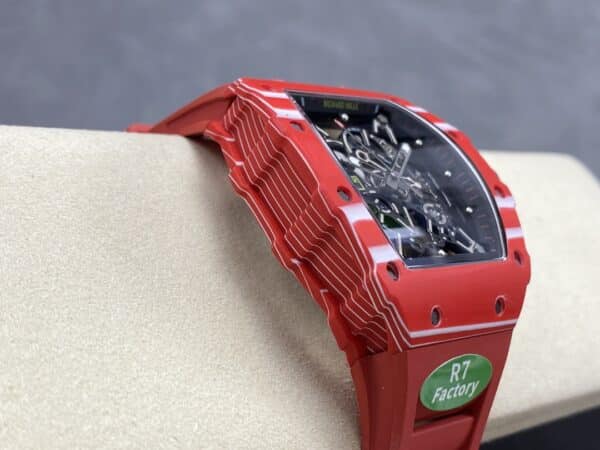 i1723843273 9710 0 Richard Mille RM035-02 1:1 Najlepszy klon R7 Factory Czerwona koperta z włókna węglowego Czerwony pasek