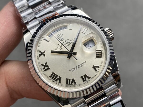 i1724950692 1561 3 Rolex Day Date 128239 QF Factory 1:1 Super Clone Silver Numeral Dial