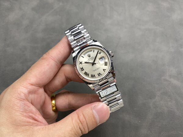 i1724950692 8536 7 Rolex Day Date 128239 QF Factory 1:1 Super Clone Silver Numeral Dial