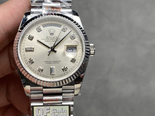 i1724950725 5762 3 Rolex Day Date 128239 QF Factory 1:1 Super Clone Silver Diamond Dial