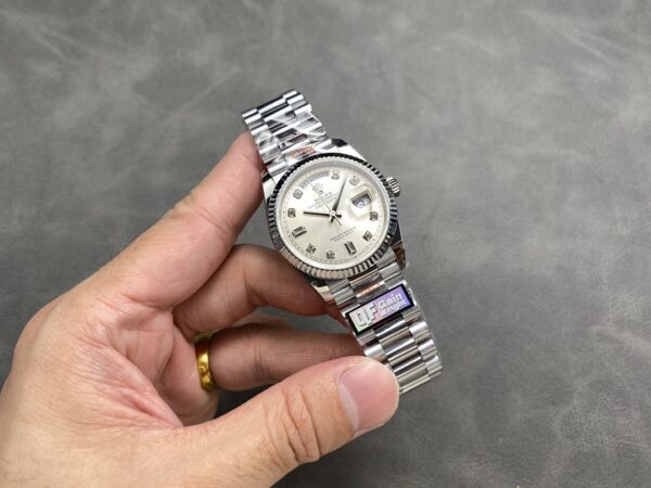 i1724950725 8265 0 Rolex Day Date 128239 QF Factory 1:1 Super Clone Silver Diamond Dial