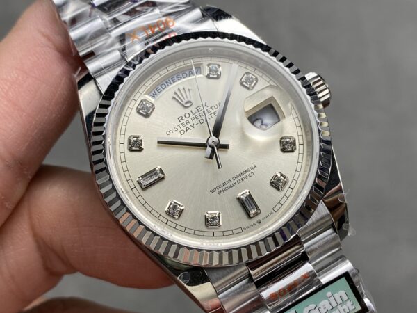 i1724950725 8946 1 Rolex Day Date 128239 QF Factory 1:1 Super Clone Silver Diamond Dial