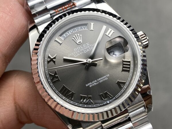 i1724950882 2434 5 Rolex Day Date 128236 QF Factory 1:1 Super Clone Grey Roman numerals Dial