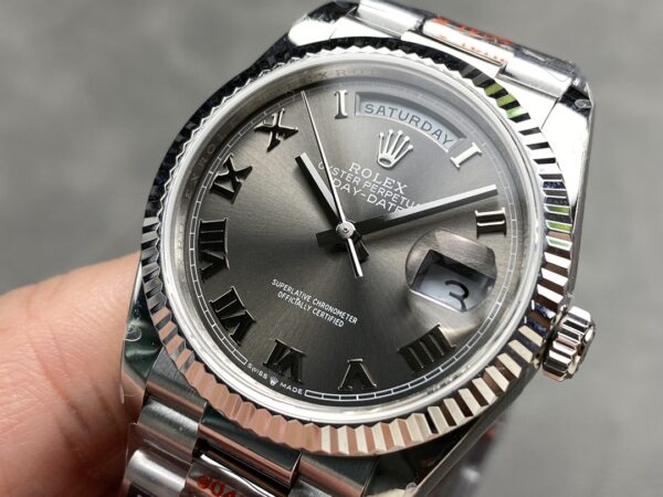 i1724950882 666 2 Rolex Day Date 128236 QF Factory 1:1 Super Clone Grey Roman numerals Dial