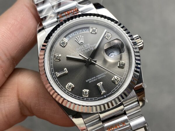 i1724950924 1045 4 Rolex Day Date 128236 QF Factory 1:1 Super Clone Grey Diamond dial 36mm