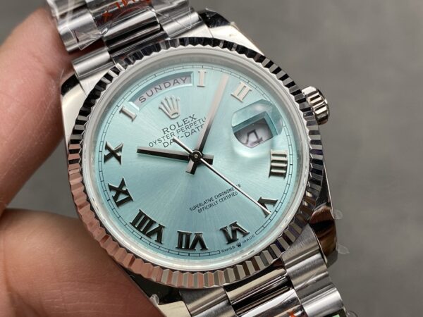 i1724950994 3834 8 Rolex Day Date M128236 QF Fabrieks 1:1 Super Kloon Ijsblauw Cijfer Wijzerplaat