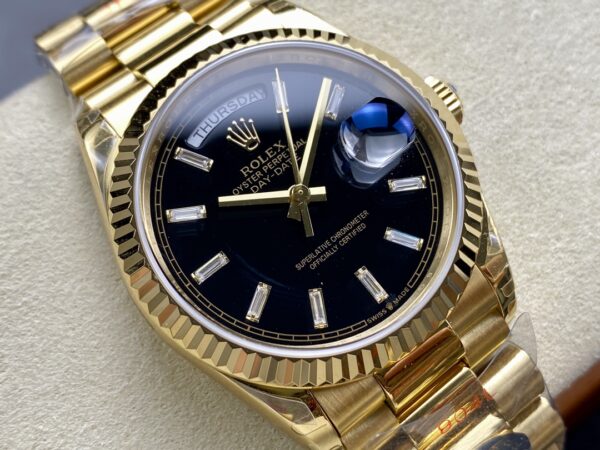 a1726061745854 8126 Rolex Day Date Ref. 128238 Black Dial Yellow Gold 1:1 Best Clone 8+ Factory Counterweight Version