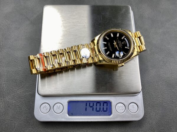 a1726061745861 3463 Rolex Day Date Ref. 128238 Black Dial Yellow Gold 1:1 Best Clone 8+ Factory Counterweight Version