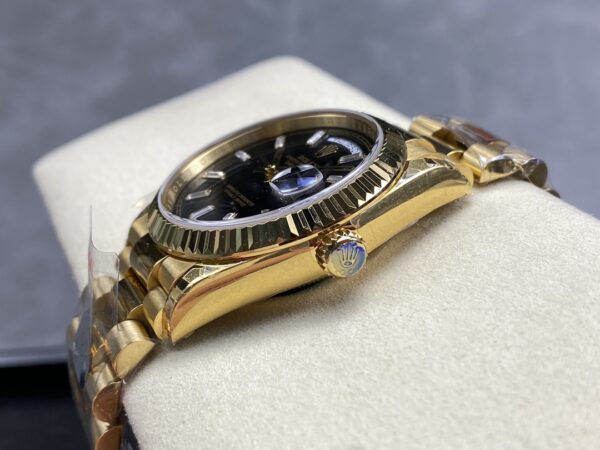 a1726061747183 0285 Rolex Day Date Ref. 128238 Black Dial Yellow Gold 1:1 Best Clone 8+ Factory Counterweight Version