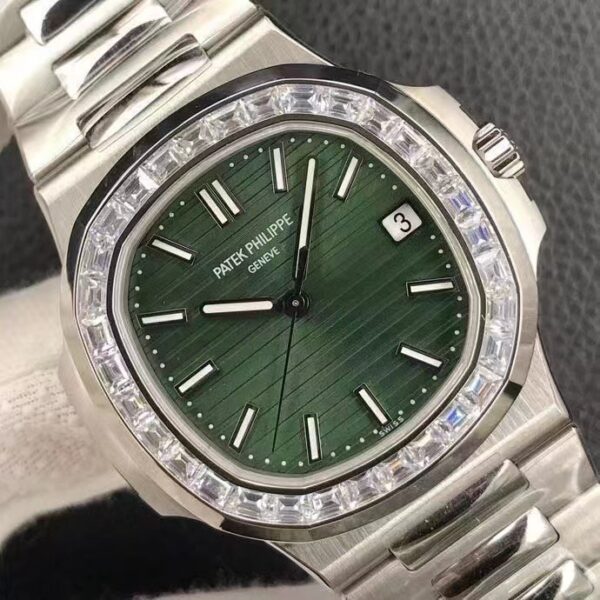 a1739627764690 2438 Patek Philippe Nautilus 5711 Olive Green with T-Cut Diamonds 1:1 Best Clone 3K Factory Newest Version