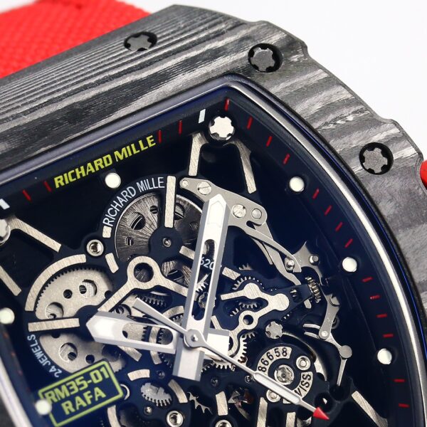 i1731311484 1249 3 1 Richard Mille RM35-01 NTPT Carbon 1:1 Best Clone BBR Factory V2 Red Velcro Strap