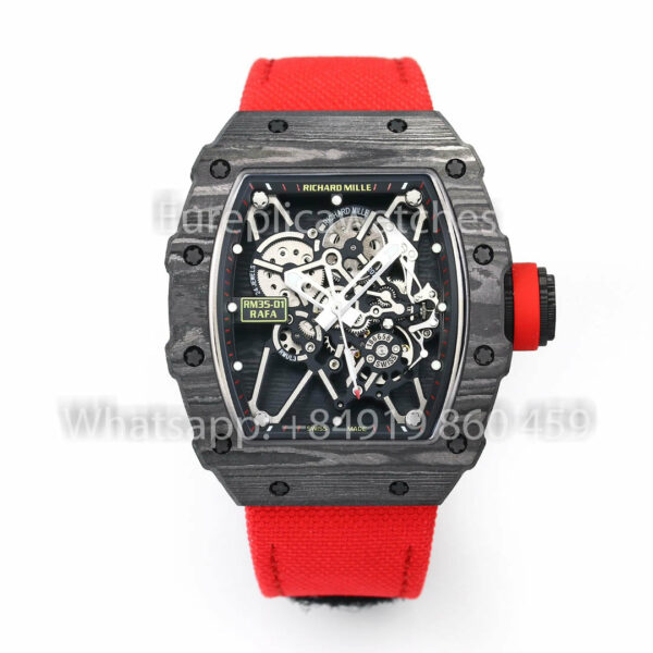 i1731311484 1794 7 Richard Mille RM35-01 NTPT Carbon 1:1 Best Clone BBR Factory V2 Red Velcro Strap