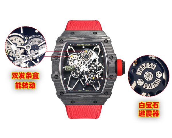 i1731311484 4457 8 1 Richard Mille RM35-01 NTPT Carbon 1:1 Best Clone BBR Factory V2 Red Velcro Strap