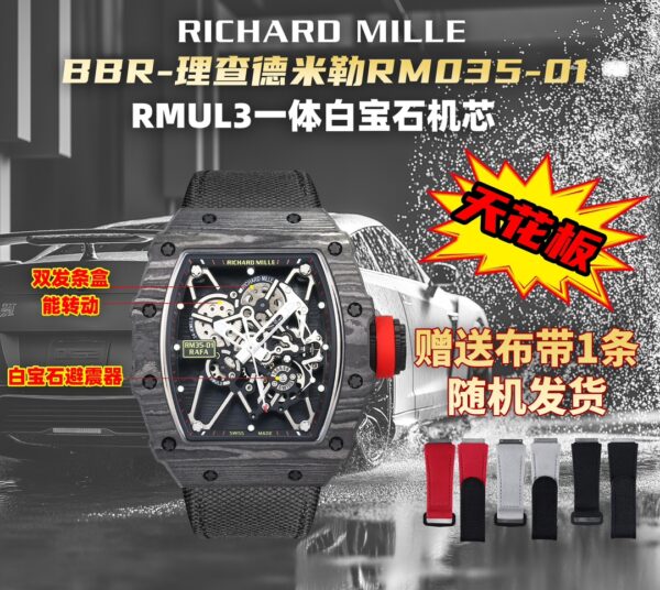 i1731311636 6976 0 Richard Mille RM35-01 NTPT Carbon 1:1 Best Clone BBR Factory V2 Black Velcro Strap