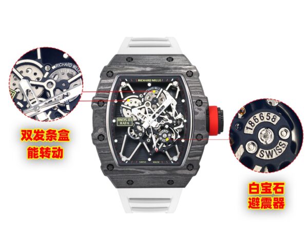 i1731311688 559 3 1 Richard Mille RM35-01 NTPT Carbon 1:1 Best Clone BBR Factory V2 White Rubber Strap