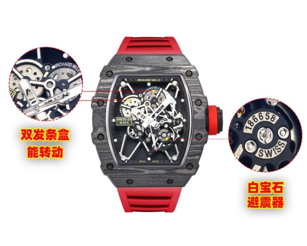 i1731312479 6072 0 1 Richard Mille RM35-01 NTPT Carbon 1:1 Best Clone BBR Factory V2 Red Rubber Strap