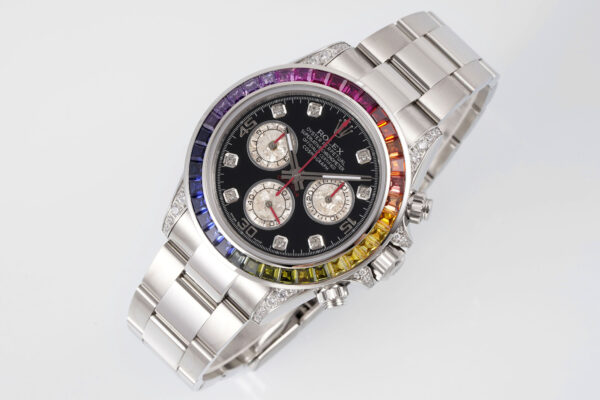 o 1i2jcaoqf1kus1v661bh31so4ps10 1 Rolex Daytona Rainbow Black Dial 40mm 1:1 Best Clone EF Factory Silver SS