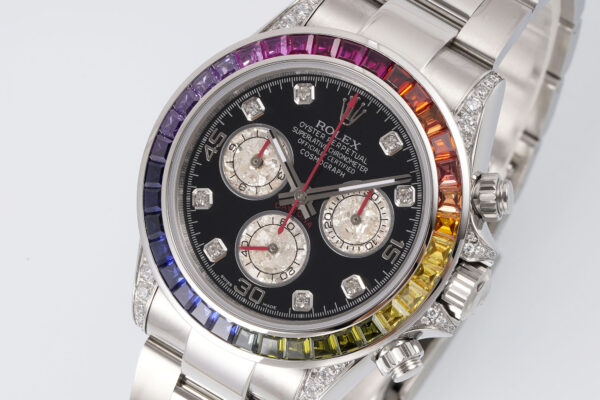 o 1i2jcaoqg1s771efisa0njqg7v1 1 Rolex Daytona Rainbow Black Dial 40mm 1:1 Best Clone EF Factory Silver SS