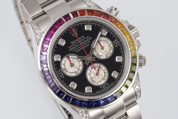 o 1i2jcaoqh1jk211ievqds6l1sfo2 1 Rolex Daytona Rainbow Black Dial 40mm 1:1 Best Clone EF Factory Silver SS