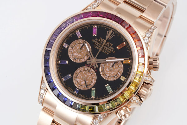 o 1i2jcjah41op9vue1nk01usngde1 Rolex Daytona Rainbow Sundust Dial Rose Gold 40mm 1:1 Best Clone EF Factory SS